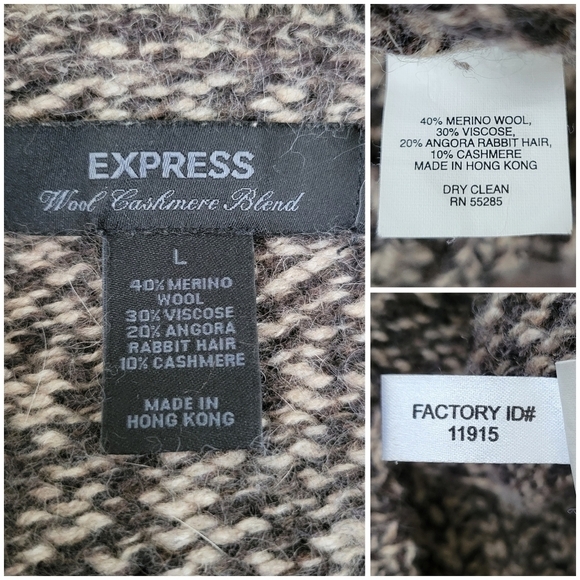 Express Wool Cashmere Blend Cowl Neck Cable Knit Sweater Women's L Brown & Tan - Picture 3 of 7